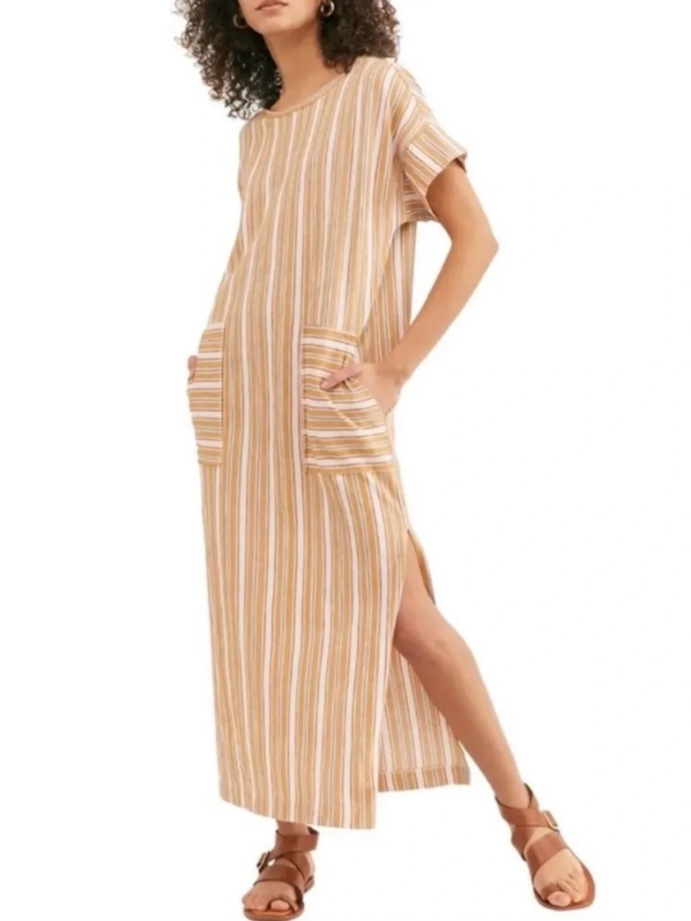 Free People Beach Endless Summer Marguerite Tee Maxi Dress Sand Combo Size Small